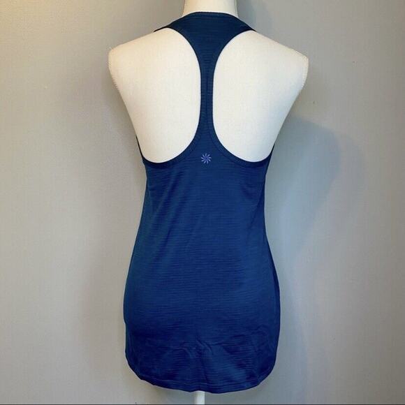 Athleta Shadow Striped Chi Yoga Tank Top Sz XS Scoop Neck Heather Blue Racerback - Picture 4 of 8